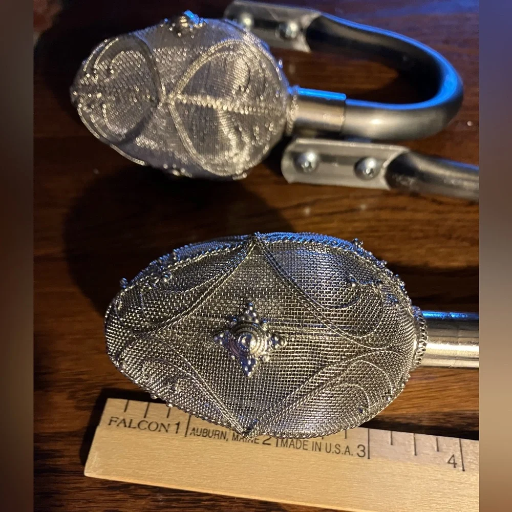 Silver Decorative Drapery Hooks, set/2 w/brackets for hanging. 3”length x 2.5”